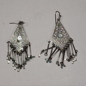 Vintage Bohemian style Silver Tone Dangle Filigree Earrings
